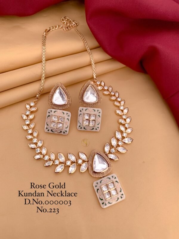 Rose Gold Kundan Necklace - Image 4