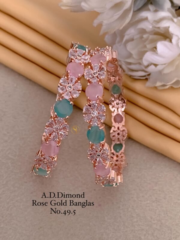 Set Of 2 Rose Gold-Plated American Diamond-Studded Bangles