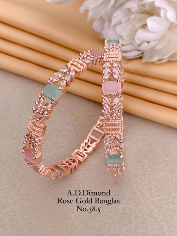 Set Of 2 Rose Gold-Plated American Diamond-Studded Bangles