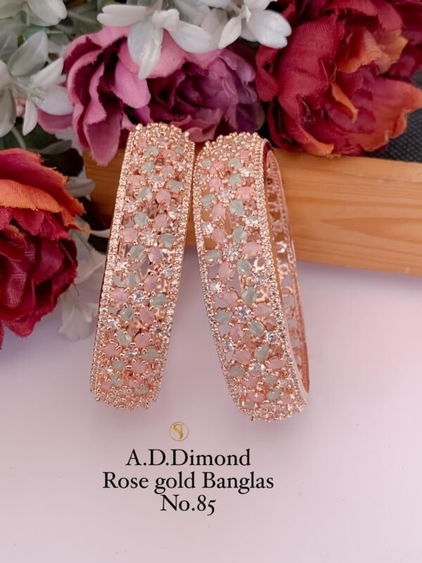 Set Of 2 Rose Gold-Plated American Diamond-Studded Bangles
