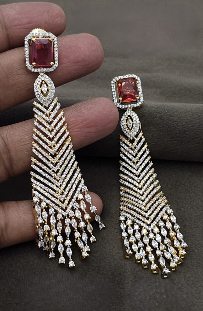Gold white finish designer earrings from Araha Online Store
