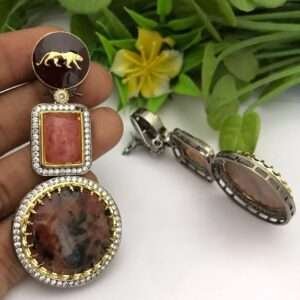 Designer long stone earrings for women with gold and crystal detailing